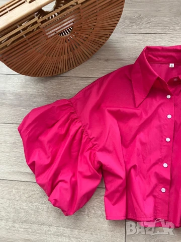 Къса цикламена риза, снимка 2 - Ризи - 50756880