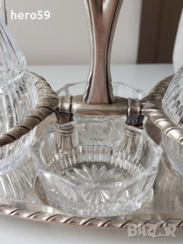 Сребърен оливиерник(сребро 800)с кристални бутилки и чашки, снимка 8 - Сервизи - 40770642