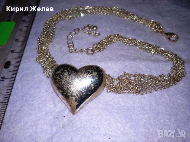 СТАРО ШАРМАНТНО СЪРЦЕВИДНО ПОСРЕБРЕНО МЕДНО ВИНТИДЖ КОЛИЕ 18180