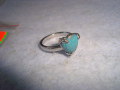 ПОСРЕБРЕН СЪРЦЕВИДЕН ТЮРКОАЗЕН БЕЛ ЕПОК СТИЛ ПРЪСТЕН 22683, снимка 3