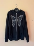 Черен анурак с пеперуда от сребърни камъчета и качулка С размер 100% памук 🖤, снимка 1