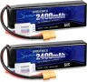 URGENEX 11.1 V 2400 mAh Lipo батерия 50C с висока скорост на разреждане 3S RC батерии с XT60, 2 броя, снимка 1