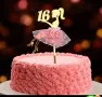16 17 години златист топер момиче с розова рокля тюл украса декор за рожден ден, снимка 2