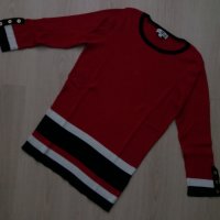Червена блуза тънко фино памучно плетиво със 7/8 ръкав, снимка 1 - Блузи с дълъг ръкав и пуловери - 34772326