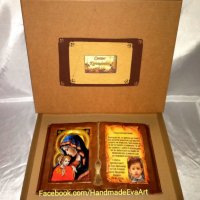Подарък за Кръстници- Състарена книга с икона/ снимка и поздрав по желание, снимка 10 - Подаръци за кръщене - 40266150