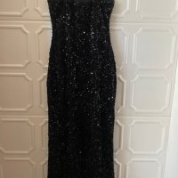 Елегантна черна рокля дълга с пайети, снимка 3 - Рокли - 39121941