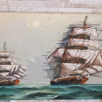 Картина "Кораби" - маслени бои на платно - 70/50см, снимка 2 - Антикварни и старинни предмети - 39423372