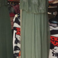 Зелена дълга рокля с дантелена платка в горната част, снимка 3 - Рокли - 36361002