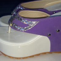 Дамски лилави чехли на висока платформа, снимка 6 - Чехли - 34174883