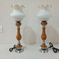Комплект от две старинни дървени лампи - лампа, снимка 1 - Настолни лампи - 44276481