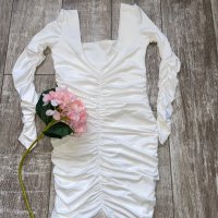 Нова къса парти кактейлна елегантна еластична бяла рокля , снимка 4 - Рокли - 39913478
