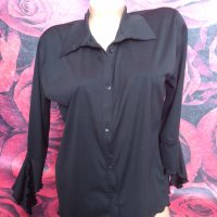 Черна наметка тип риза с къдрави ръкави М, снимка 5 - Жилетки - 41918562