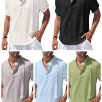 Мъжка ежедневна риза с къс ръкав в стил Henley, 5цвята - 023 - 023, снимка 1 - Ризи - 39222692