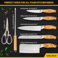 GOLTICH Комплект кухненски ножове от неръждаема стомана 7 части с акрилна въртяща се стойка и точило, снимка 6 - Прибори за хранене, готвене и сервиране - 44798163