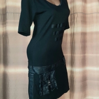 CARELL THOMAS M Черна рокля от трико и кожа с долна талия , снимка 2 - Рокли - 36060120