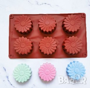 6 бр Гербер маргаритка слънчоглед дъклбоки силиконов молд форма калъп фондан шоколад гипс свещ сапун, снимка 1