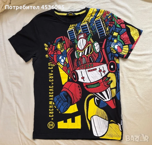 Мъжка тениска CROPP с щампа шарен робот-Рамер М, снимка 1