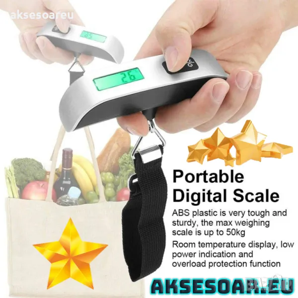 Нов джобен LCD преносим електронен кантар везна за багаж до 50 кг. със скала 10 гр ново кантарче, снимка 1