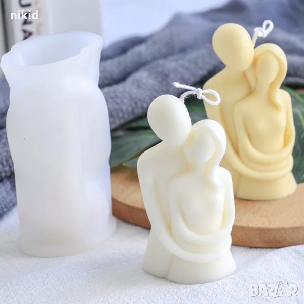 Прегърнати двойка силиконов молд форма фондан смола свещ восък глина сапун, снимка 1