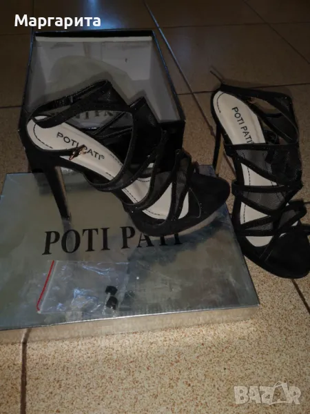 Нови черни официални сандали Poti Pati с мрежичка, снимка 1