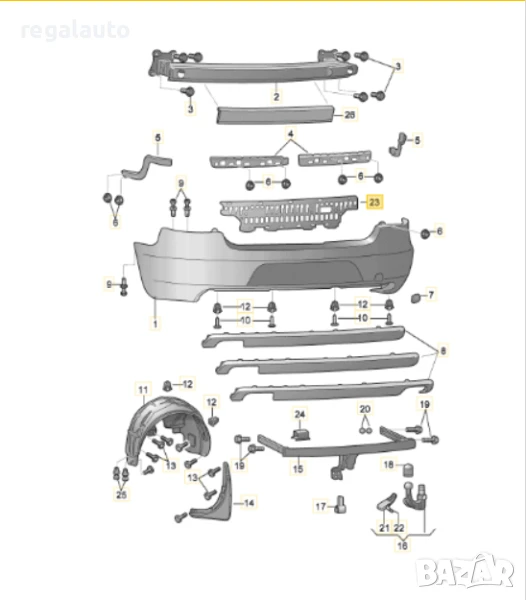 3T9807385,основа задна броня пвц SKODA SUPERB COMBI 2009-2014, снимка 1