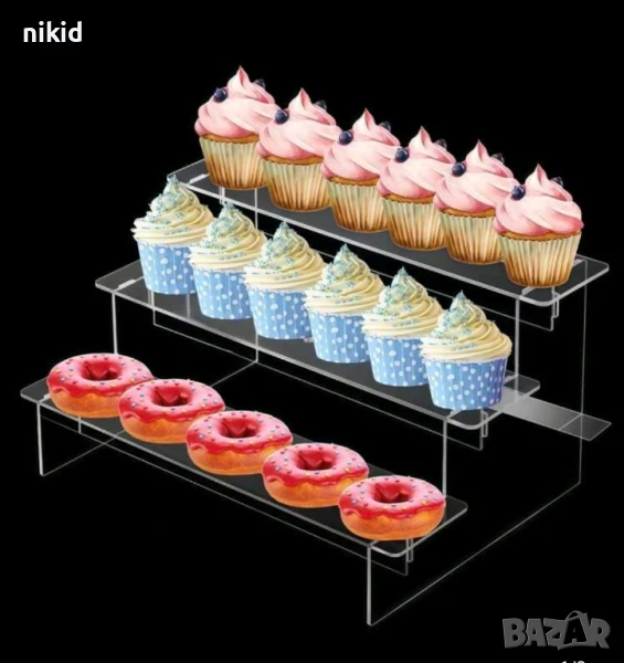 триетажна 3 етажа етажна Акрилна стойка поставка стелаж правоъгълна прозрачна Пластмасова , снимка 1