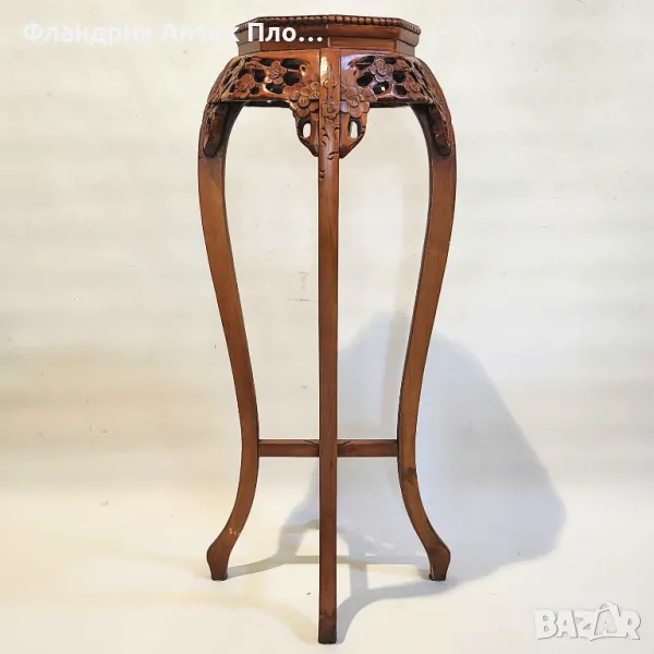 Поставка за цветя с мраморен плот и дърворезба/светла, снимка 1