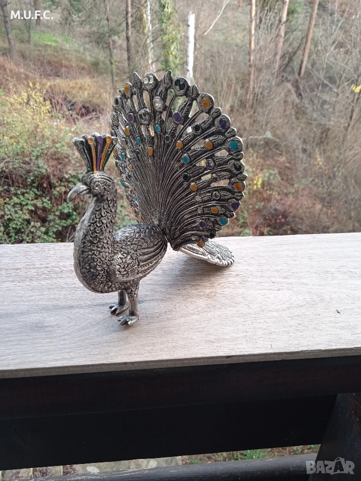 Посребрен Паун Ар Деко 1930-40, снимка 1