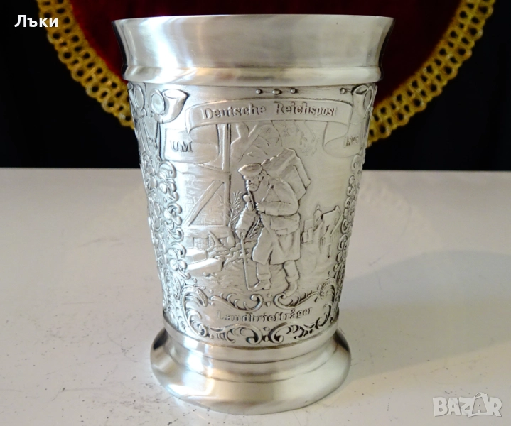 Чаша от калай за вино с пощальони. , снимка 1