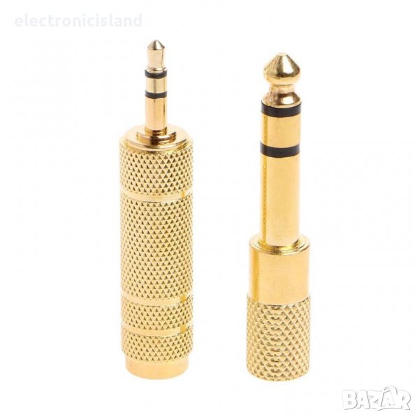 Преходник 6.25 мм Стерео жак M към 3.5мм Стерео жак F или обратният вариант, златист, снимка 1