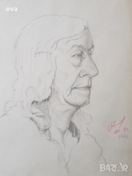 Майсторска рисунка Тома Петров(1908-1972) Портрет на жена 1946година  , снимка 1
