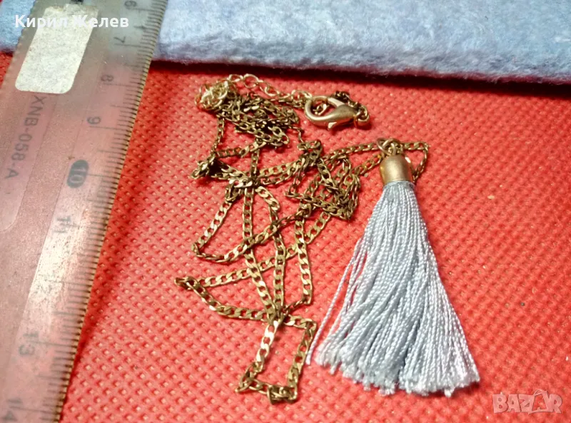 ШАРМАНТНО БОХО КОЛИЕ ПОЗЛАТЕНА МЕДНА ВЕРИЖКА с ФЕЕРИЧНА АРТ ВИСУЛКА 47398, снимка 1