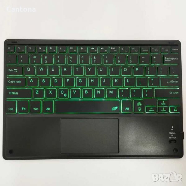 Bluetooth 5.1 ултра тънка клавиатура с тъчпад, акумулаторна батерия и зелена подсветка, снимка 1