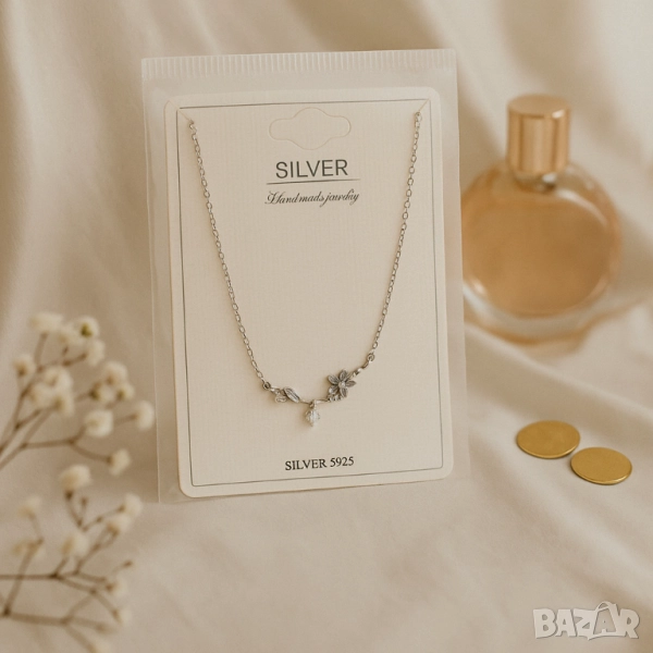 Нежно сребърно колие с висулка цвете – елегантност за всеки ден, снимка 1