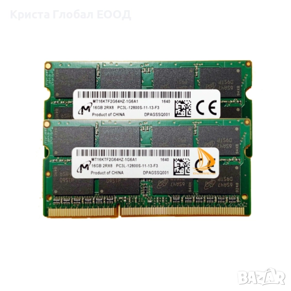 Кит памет за лаптоп 32GB (2 x 16GB!!!) SO-DIMM DDR3 Micron 2RX8 PC3L-12800S - 1600Mhz 1.35V, снимка 1