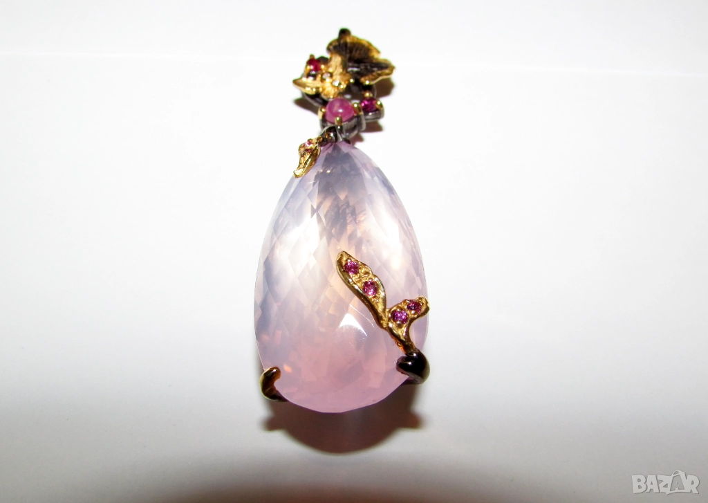 925 сребърно колие с розов кварц 50 карата, снимка 1