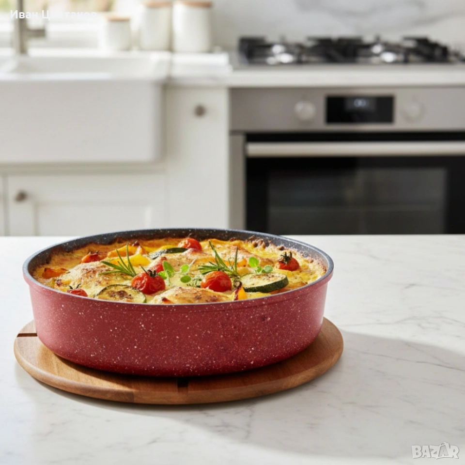 Кръгла тава за печене Oliver Voltz OV54322B28/30/32 см – керамично-мраморно покритие, снимка 1