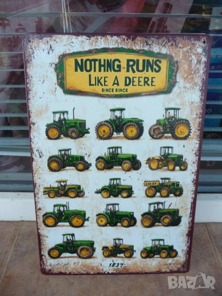 Метална табела Трактори John Deere най-добрите от 1837 нивата оран реколта субсидия, снимка 1