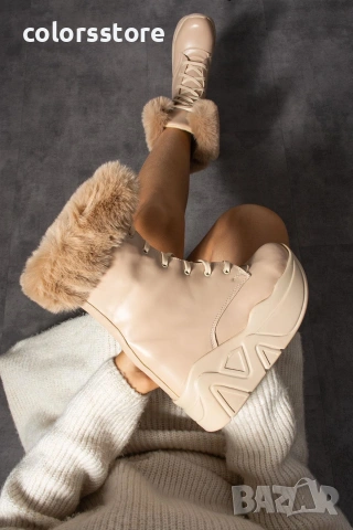 Боти на платформа - бежова кожа - BPH1