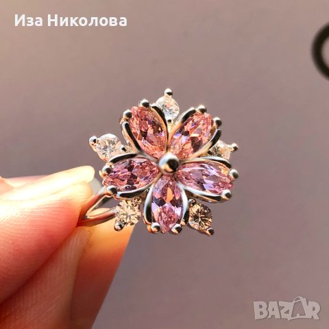 Пръстени цветя със сапфир и смарагд, снимка 3 - Пръстени - 41906784