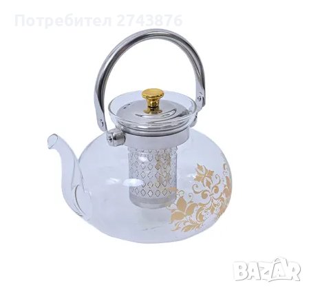 СТЪКЛЕН ОГНЕУПОРЕН ЧАЙНИК С ЦЕДКА,ЗА ПРИГОТВЯНЕ НА ЧАЙ И КАФЕ,ВМЕСТИМОСТ 1200МЛ., снимка 2 - Съдове за готвене - 42469669