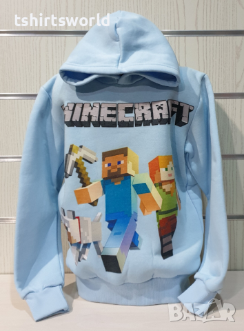 Нов детски суичър с дигитален печат MINECRAFT в светлосин цвят, снимка 6 - Детски анцузи и суичери - 36230994