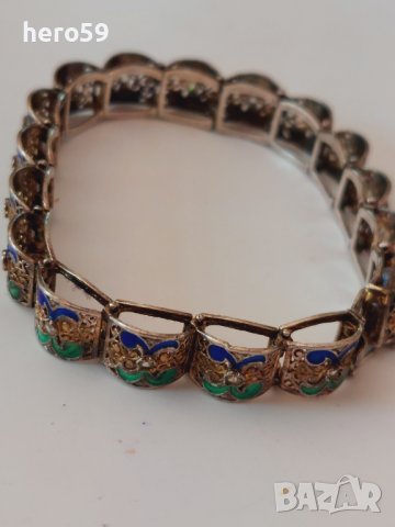 Прекрасна стара сребърна гривна-филигран емайл позлата/сребро сребърни сребърен/