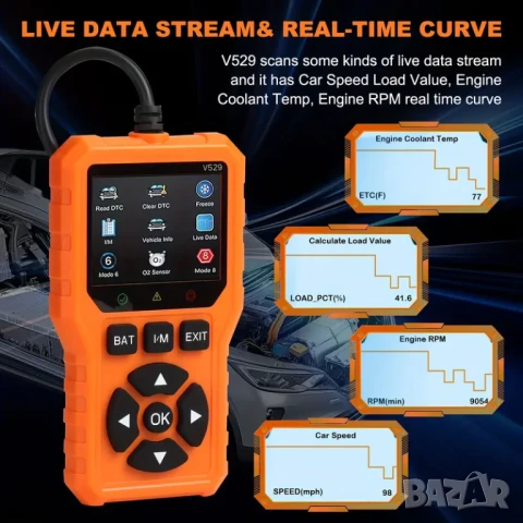 Full OBD2 EOBD автомобилен диагностичен кодочетец V529 , снимка 5 - Аксесоари и консумативи - 51240564