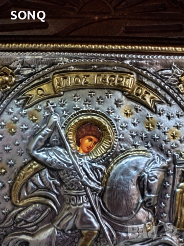 Стара Посребрена Икона На Свети Георги, снимка 5 - Икони - 52510957