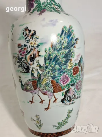 голяма порцеланова китайска ваза с райски птици   2/1, снимка 3 - Вази - 47608645