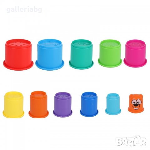Детски цветни чашки за редене – 11 части, 68 см кула, образователна игра 12+ месеца, снимка 2 - Образователни игри - 39838643