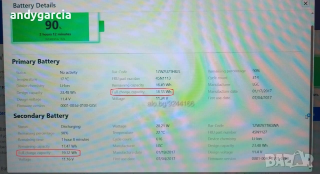  Lenovo ThinkPad T450 X250 X260 T460 Battery 23Wh оригинална батерия вътрешна , снимка 2 - Захранвания и кутии - 52288122