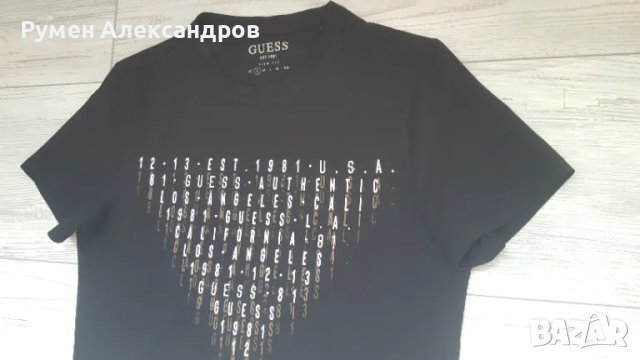 Мъжка черна тениска GUESS SLIM FIT размер S, снимка 5 - Тениски - 49638659
