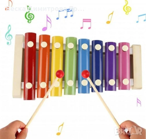 Детски дървен ксилофон с 8 цветни ноти и 2 чукчета, снимка 4 - Музикални играчки - 51102897